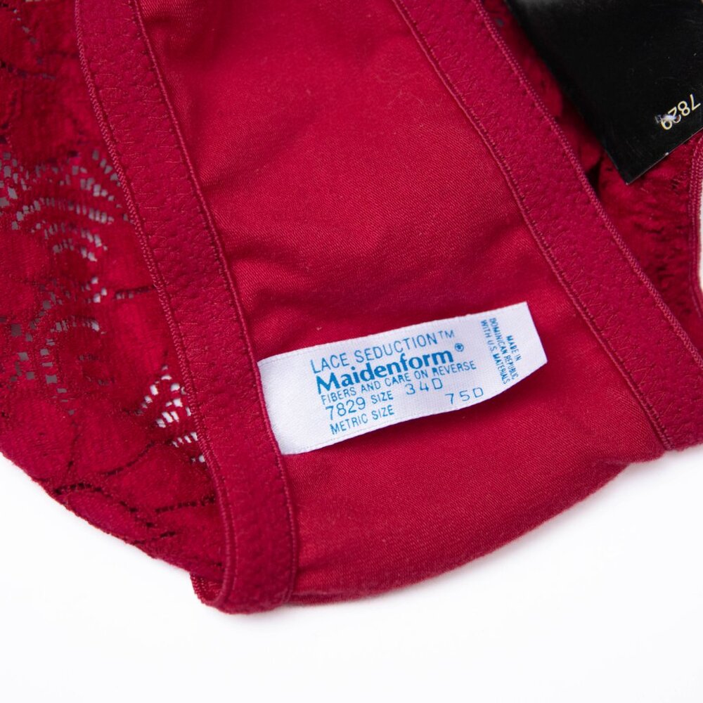 Vtg Maidenform 34D Red Lace Stretch Unlined Underwire Bra Front Closure 7829 NWT - Picture 6 of 7